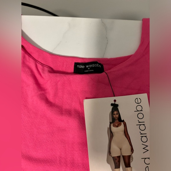 Naked Wardrobe Raspberry Pink Sleeveless Cami Tank Thong Bodysuit NWT Medium - Picture 3 of 5